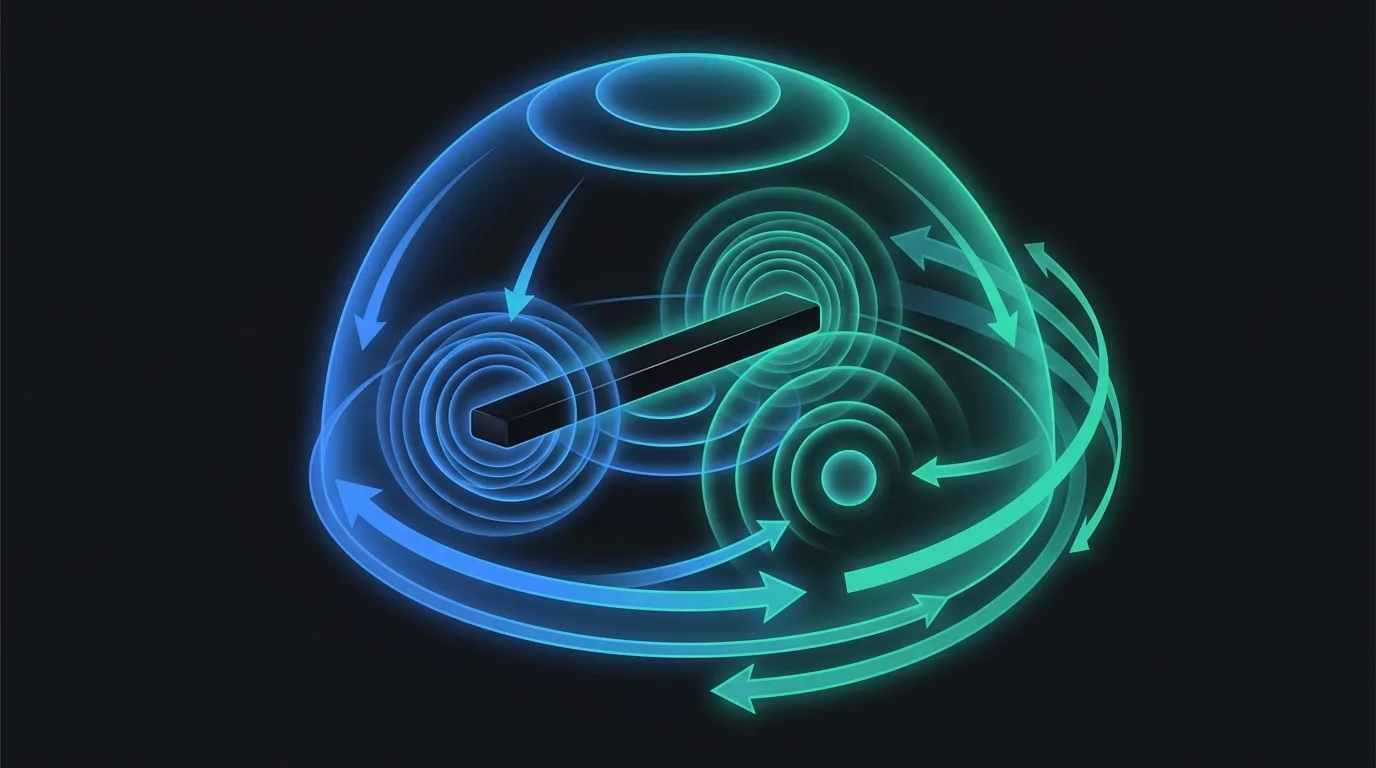 Visualisation abstraite d'un son spatial 3D autour d'une barre de son