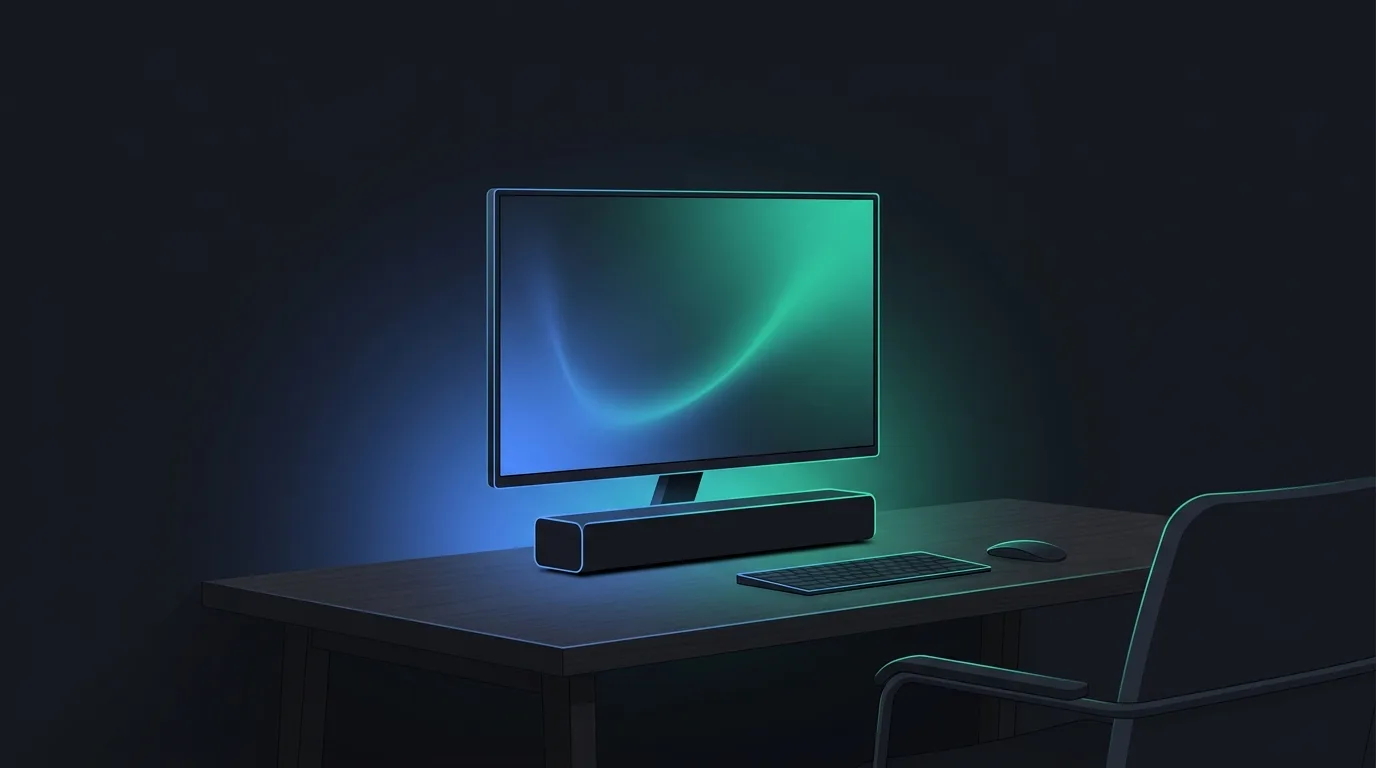 Petite barre de son compacte sur un bureau épuré